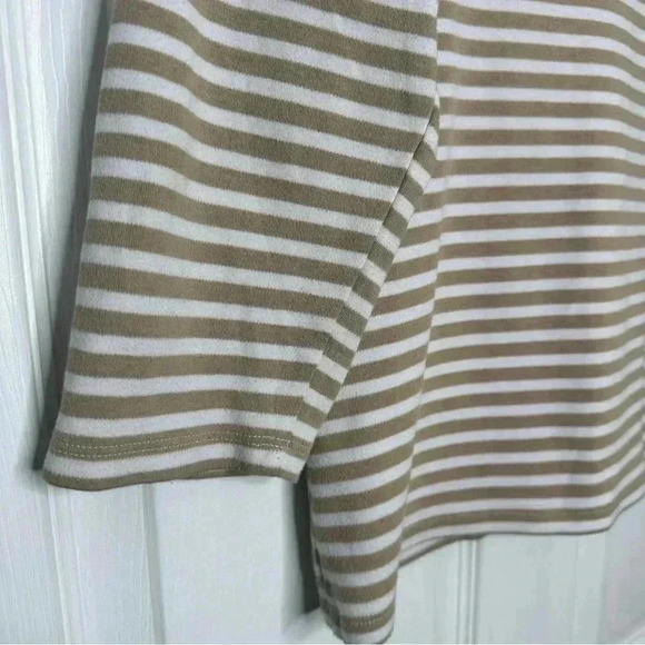 Alia Shirt Striped 3/4 Sleeves Tan/White/Black Size Medium - Picture 11 of 16